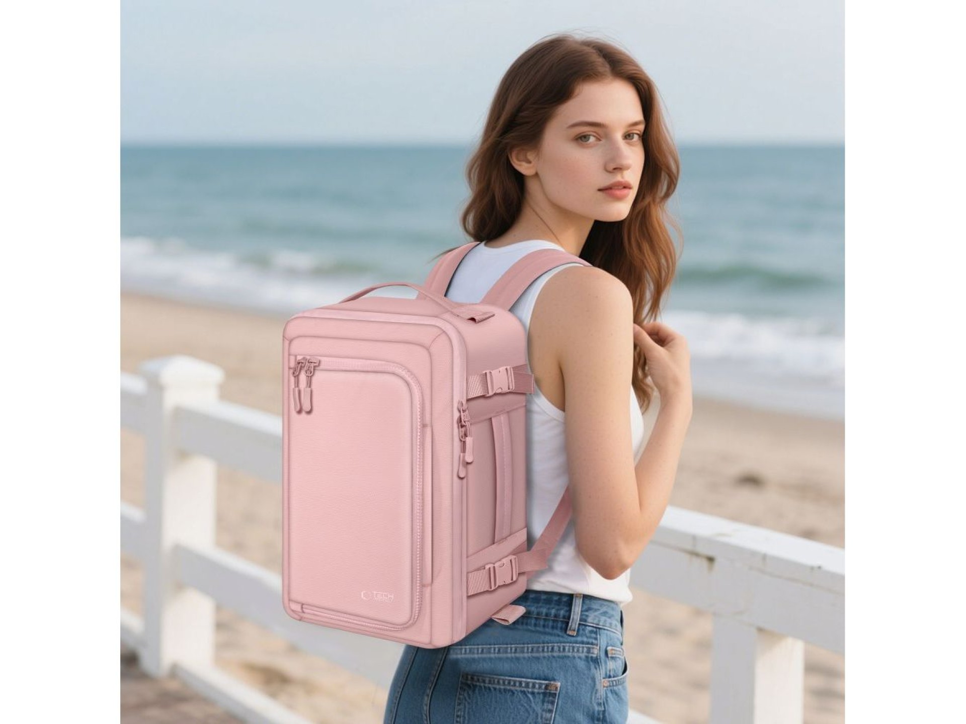 Mochila Tech-Protect Defender S50 para Ryanair e Wizzar, para laptop de 20L - Rosa