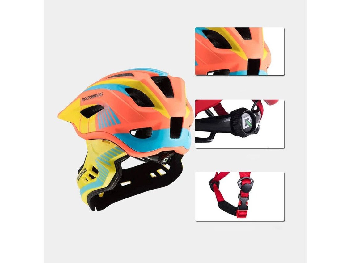 Casco de bicicleta infantil Rockbros TT-32SOYB-S con mentonera desmontable, talla S - amarillo-naran