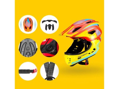 Rockbros TT-32SOYB-S children's bicycle helmet with detachable chinbar, size S - yellow-orange Rockbros TT-32SOYB-S children's bicycle helmet with detachable chinbar, size S - yellow-orange