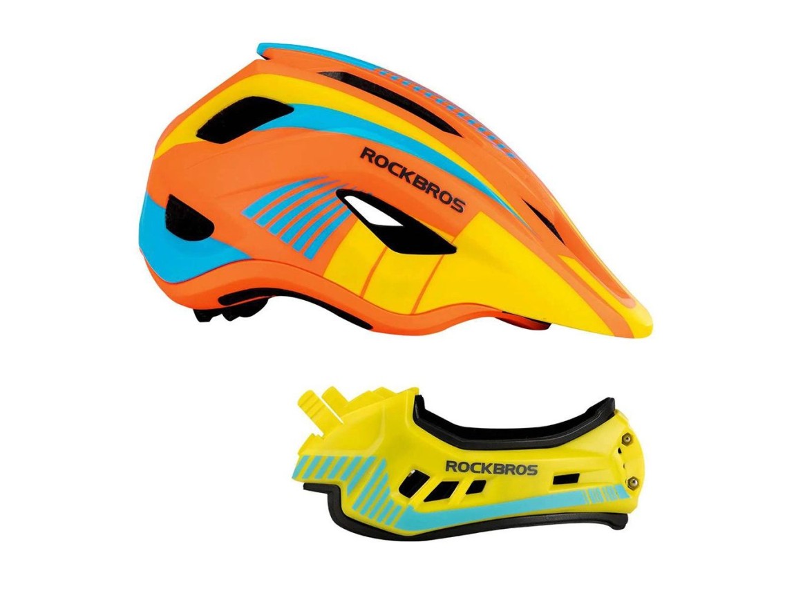 Casco de bicicleta infantil Rockbros TT-32SOYB-S con mentonera desmontable, talla S - amarillo-naran