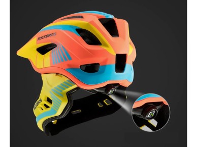 Rockbros TT-32SOYB-S children's bicycle helmet with detachable chinbar, size S - yellow-orange Rockbros TT-32SOYB-S children's bicycle helmet with detachable chinbar, size S - yellow-orange