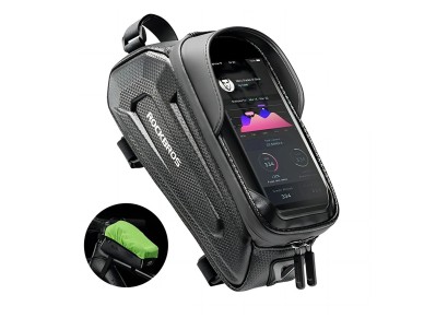 Bolsa de bicicleta Rockbros B68 para quadro blindado com bolso para celular e capa 1,7l - preta