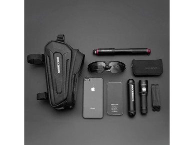 Bolsa de bicicleta Rockbros B68 para quadro blindado com bolso para celular e capa 1,7l - preta Bolsa de bicicleta Rockbros B68 para quadro blindado com bolso para celular e capa 1,7l - preta