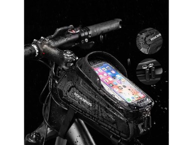 Bolsa de bicicleta Rockbros B68 para quadro blindado com bolso para celular e capa 1,7l - preta Bolsa de bicicleta Rockbros B68 para quadro blindado com bolso para celular e capa 1,7l - preta