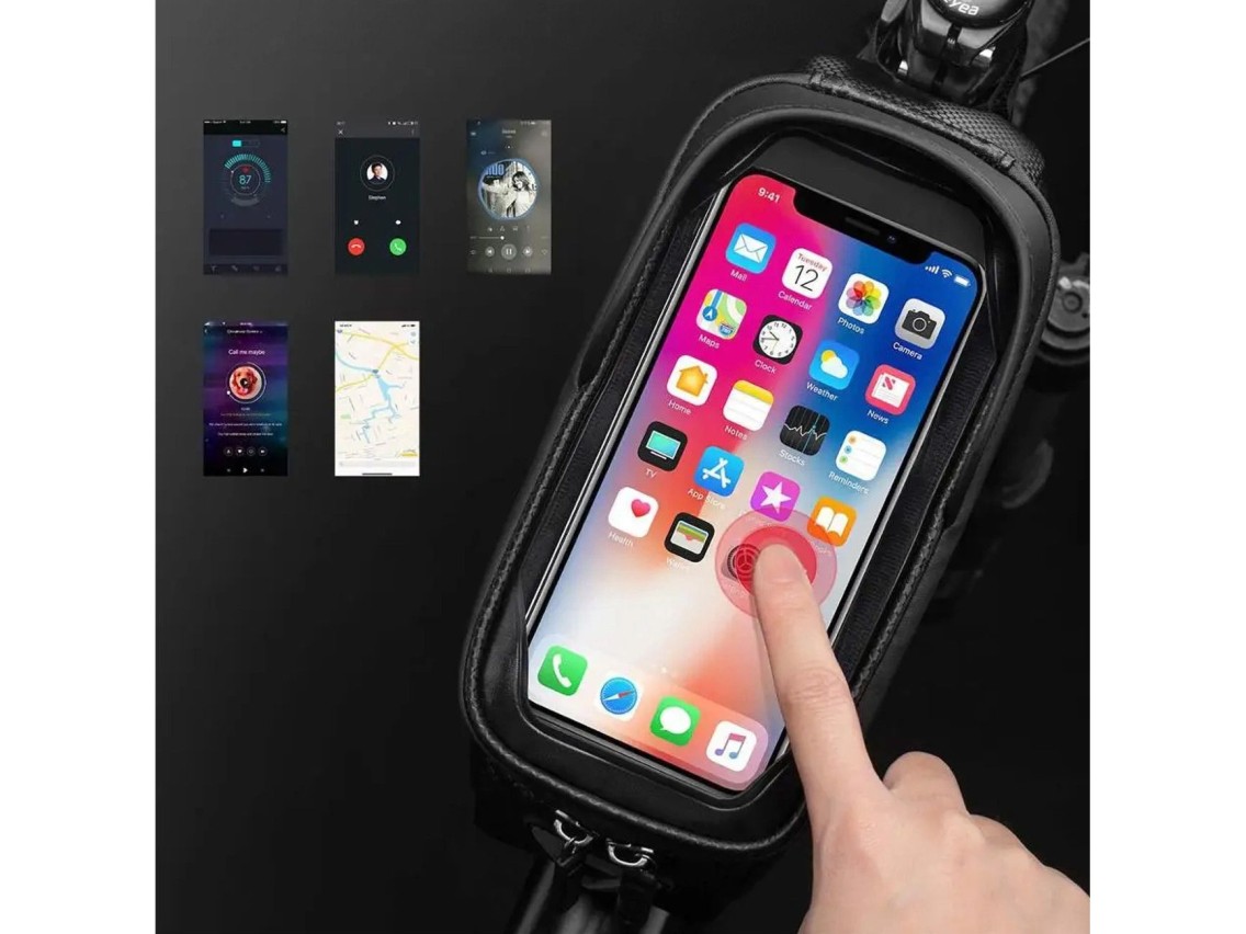 Bolsa de bicicleta Rockbros B68 para quadro blindado com bolso para celular e capa 1,7l - preta