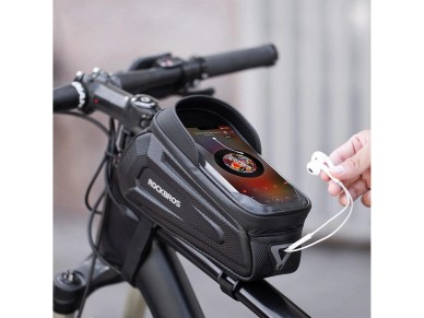 Bolsa de bicicleta Rockbros B68 para quadro blindado com bolso para celular e capa 1,7l - preta Bolsa de bicicleta Rockbros B68 para quadro blindado com bolso para celular e capa 1,7l - preta