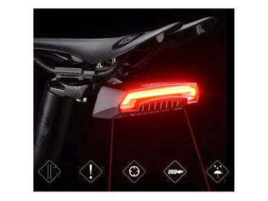 Luz traseira para bicicleta Rockbros LKWD-R1 com laser e controle remoto + cabo micro USB - USB-A - 