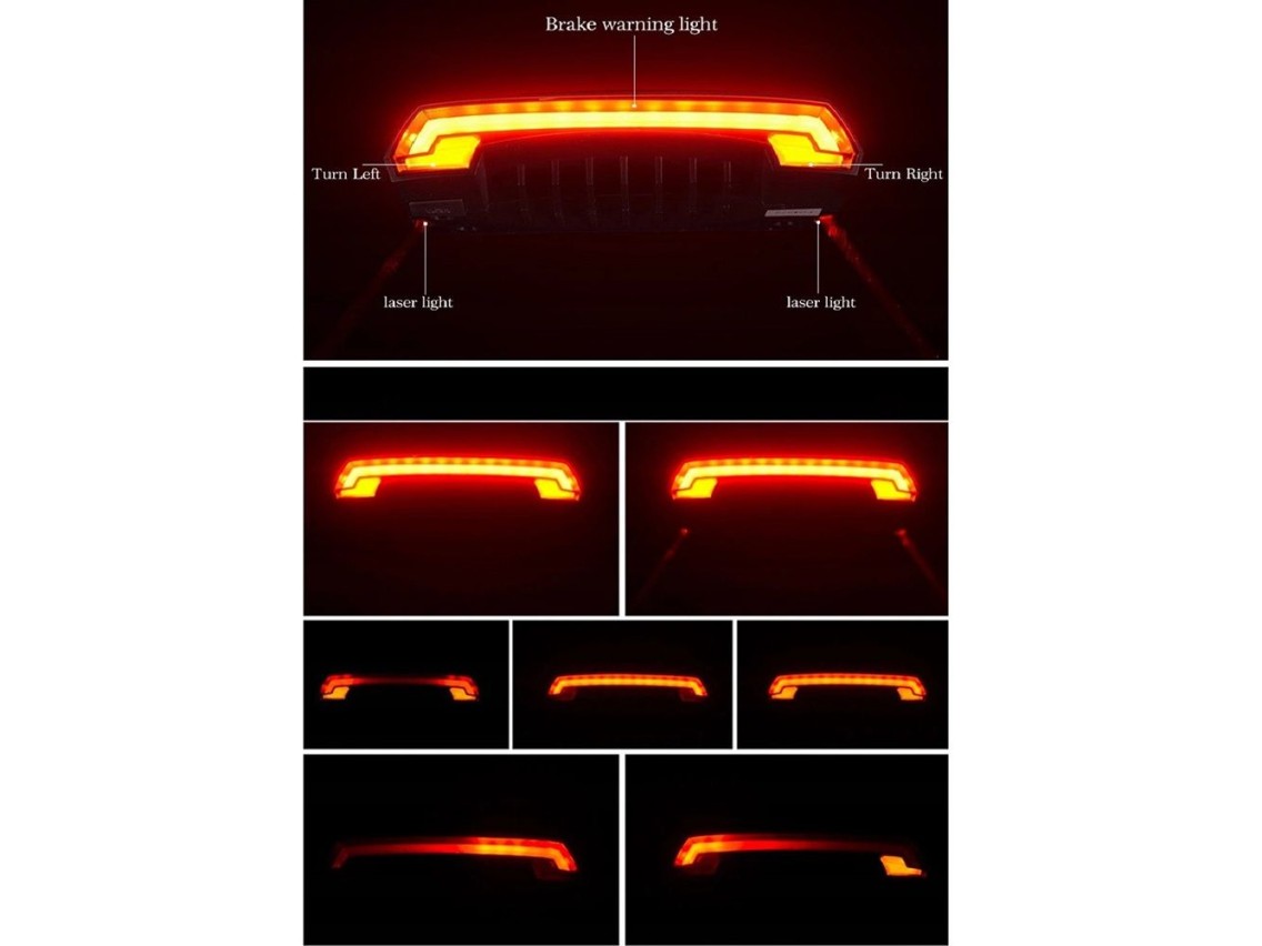 Luz traseira para bicicleta Rockbros LKWD-R1 com laser e controle remoto + cabo micro USB - USB-A -