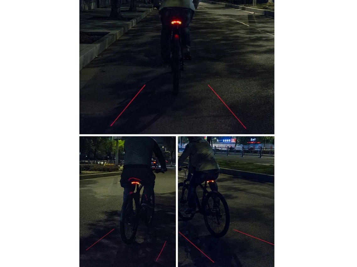 Luz traseira para bicicleta Rockbros LKWD-R1 com laser e controle remoto + cabo micro USB - USB-A -