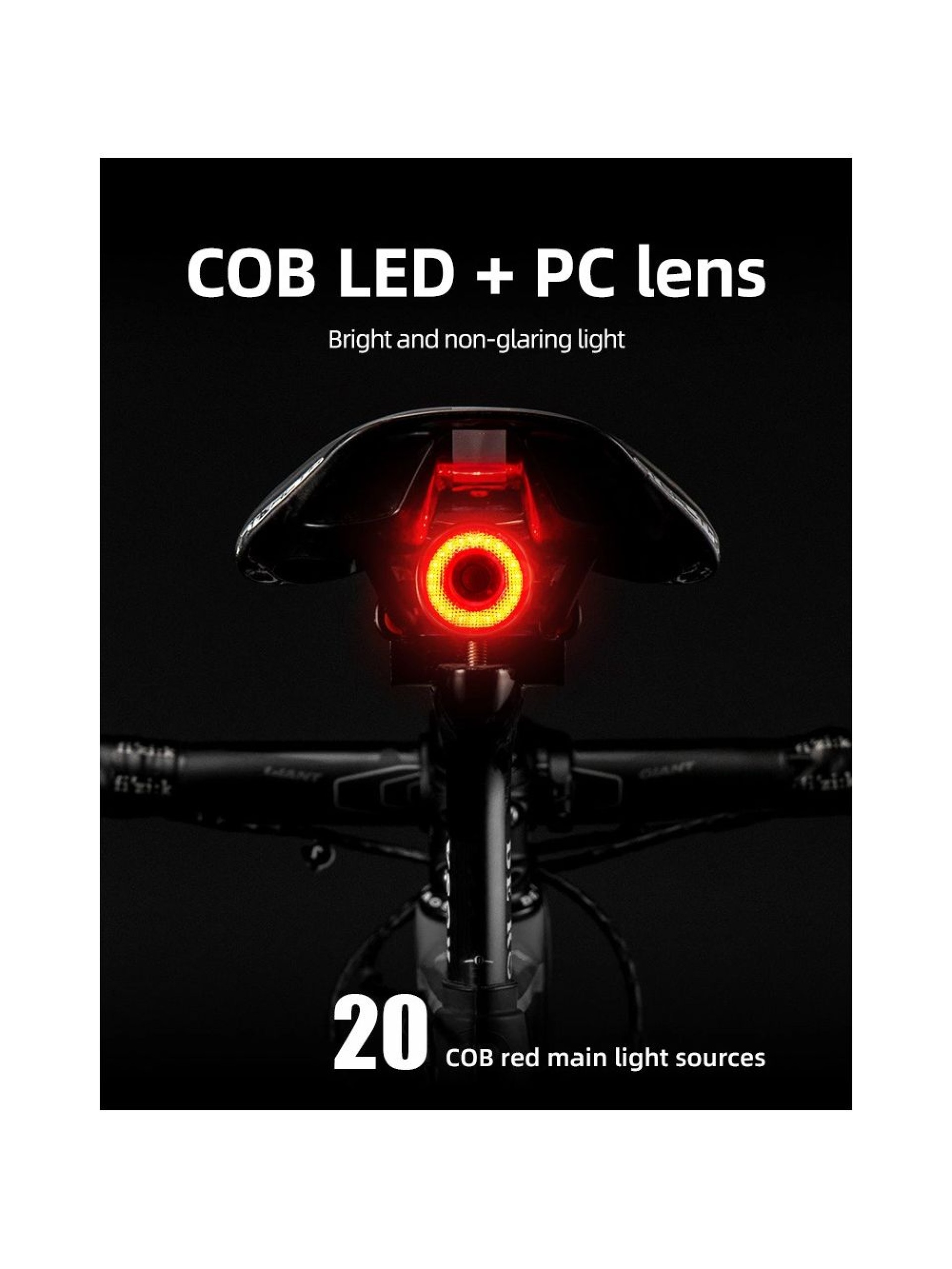 Luz traseira para bicicleta Rockbros Q5 com sistema de parada inteligente - Preto