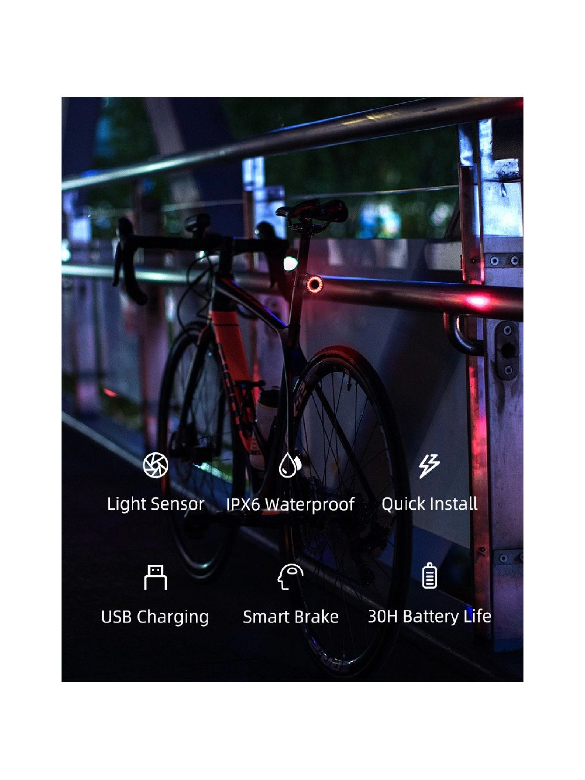 Luz traseira para bicicleta Rockbros Q3 com sistema Smart Stop - Preto