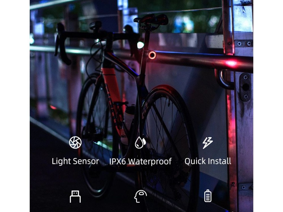 Luz traseira para bicicleta Rockbros Q3 com sistema Smart Stop - Preto