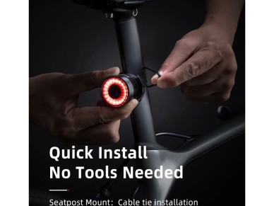 Luz traseira para bicicleta Rockbros Q3 com sistema Smart Stop - Preto Luz traseira para bicicleta Rockbros Q3 com sistema Smart Stop - Preto
