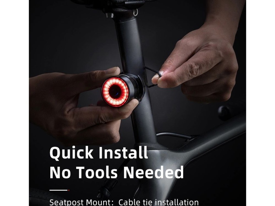 Luz traseira para bicicleta Rockbros Q3 com sistema Smart Stop - Preto