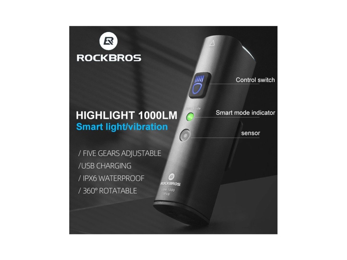 Luz frontal de bicicleta Rockbros V9M-1000 1000lm - preta