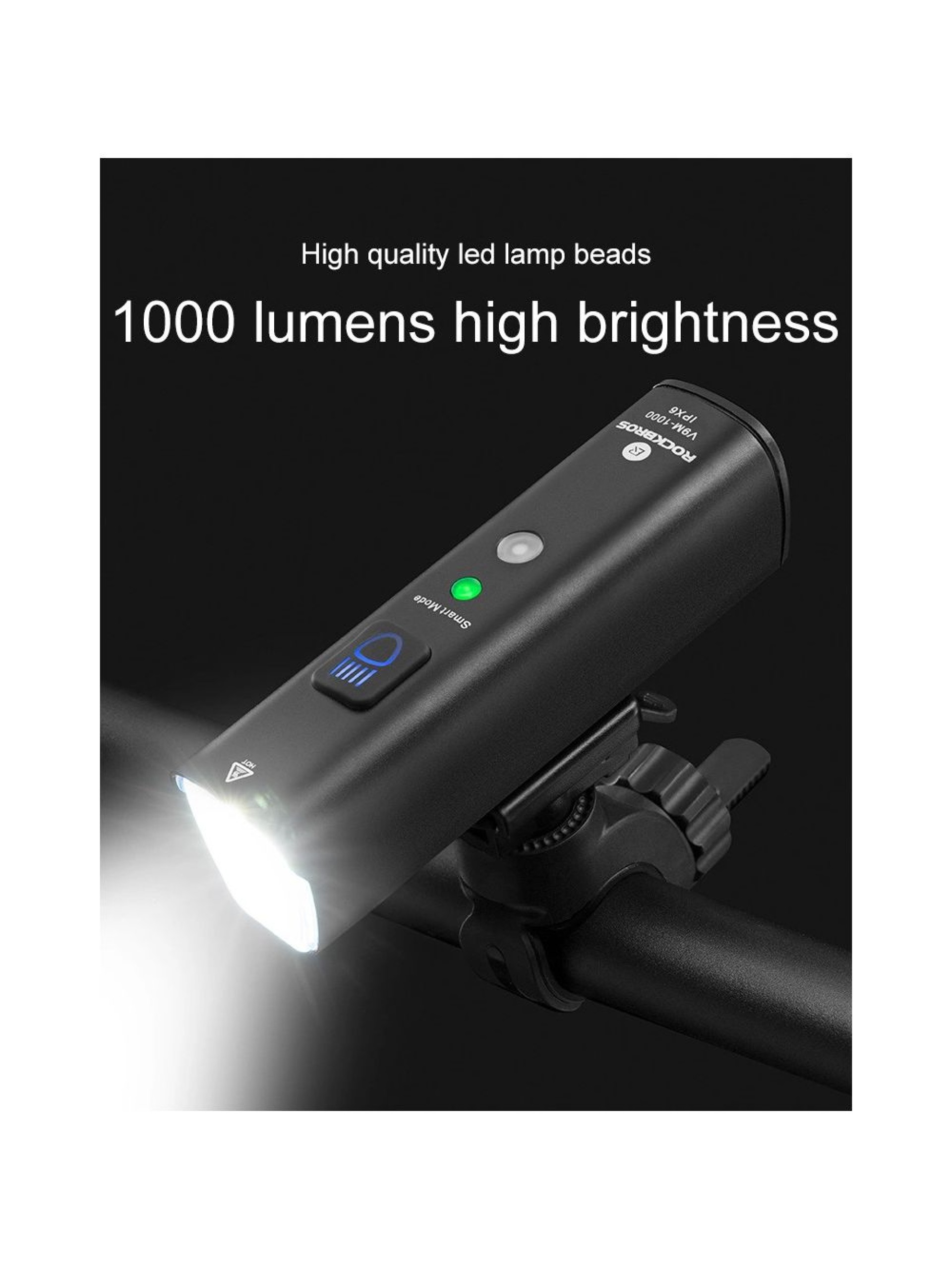 Luz frontal de bicicleta Rockbros V9M-1000 1000lm - preta