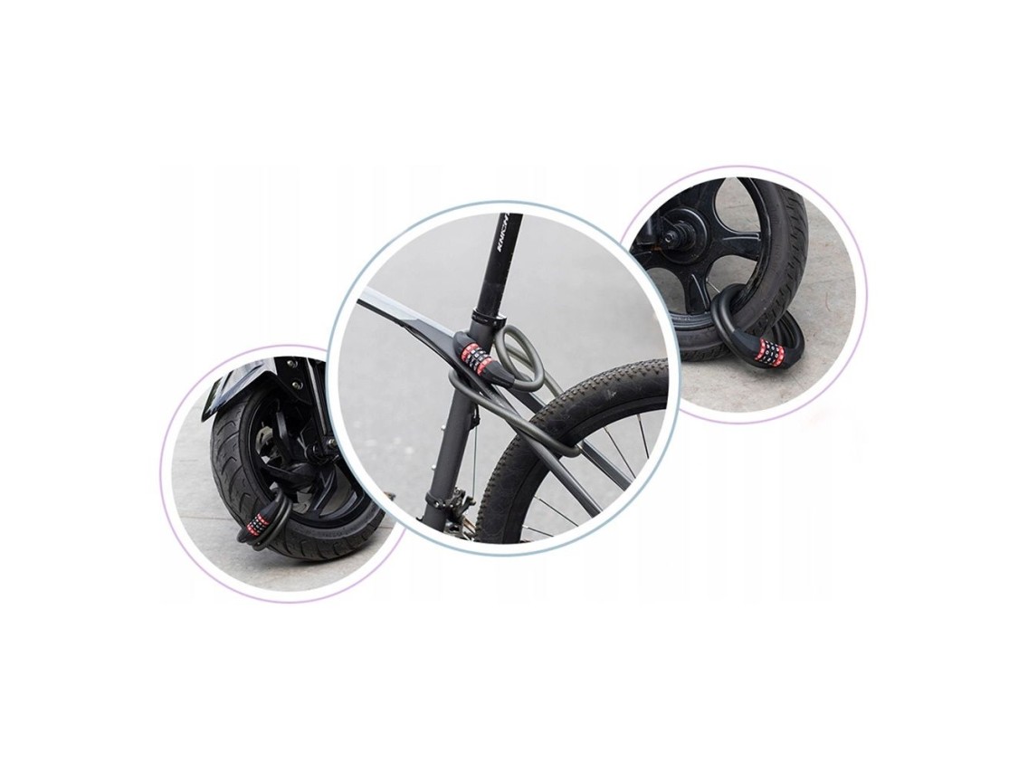 Cadeado de bicicleta Rockbros RKS507-1BK com combinação 1,8 m - preto
