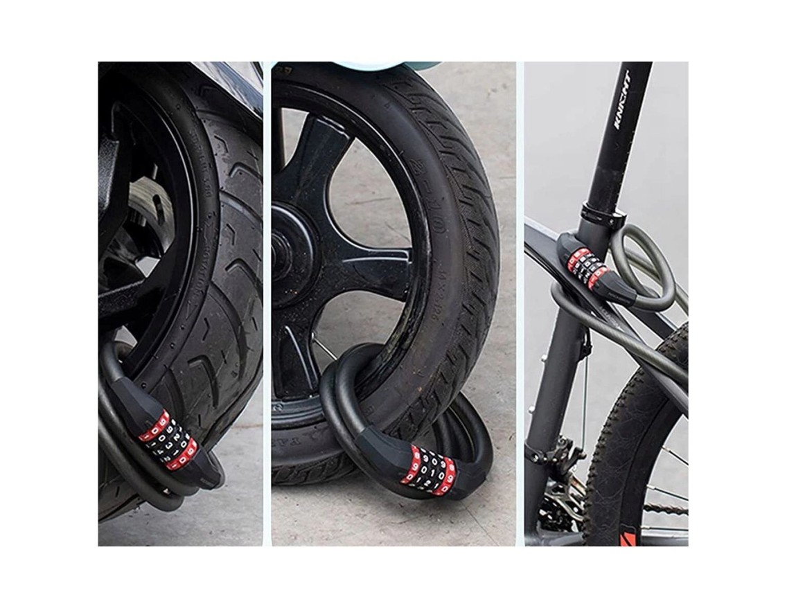 Cadeado de bicicleta Rockbros RKS507-1BK com combinação 1,8 m - preto