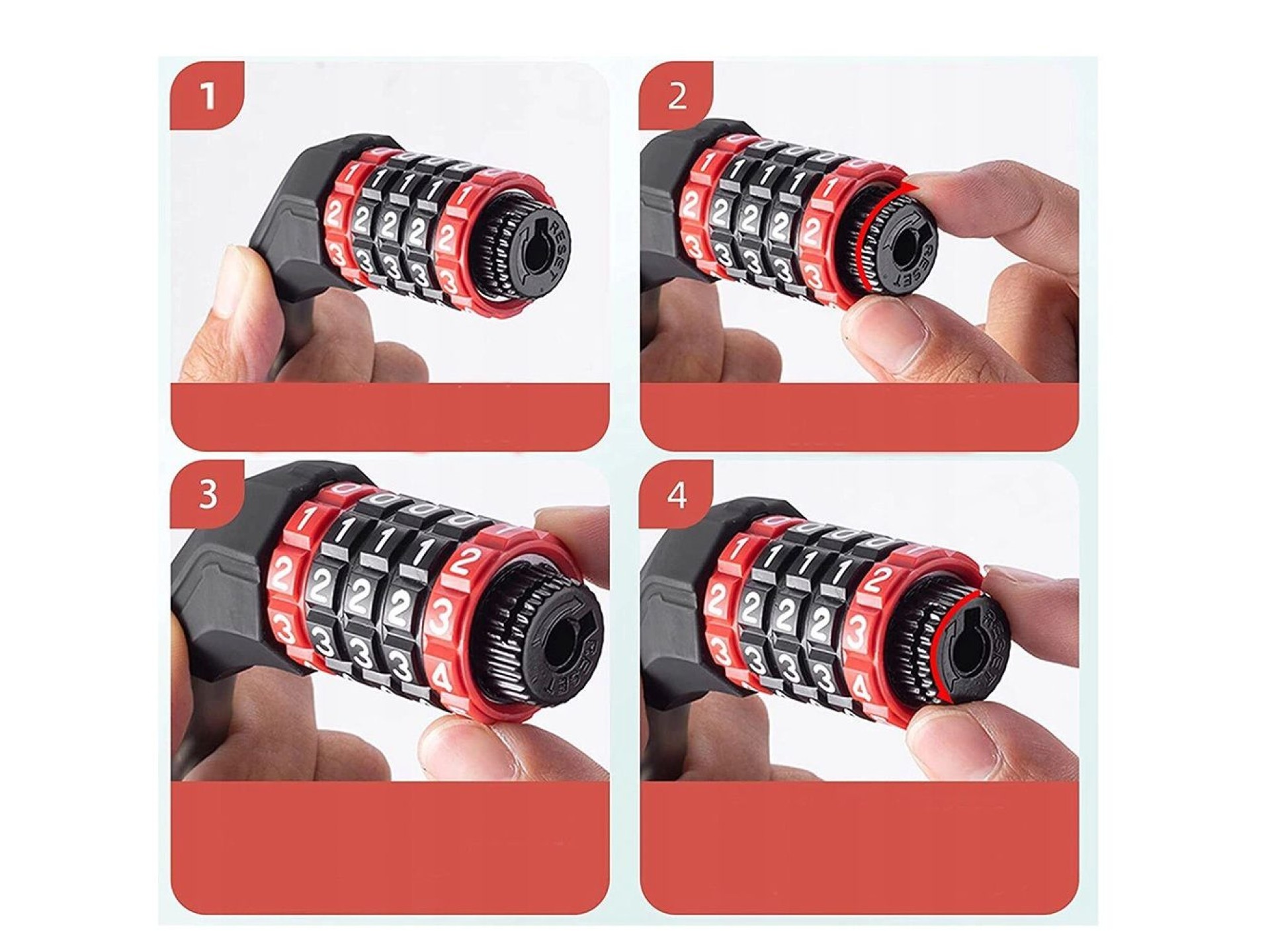 Cadeado de bicicleta Rockbros RKS507-1BK com combinação 1,8 m - preto