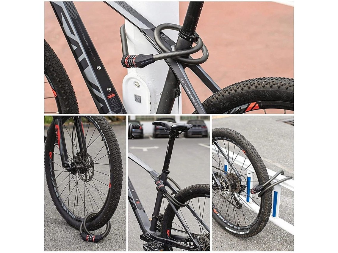 Cadeado de bicicleta Rockbros RKS507-1BK com combinação 1,8 m - preto