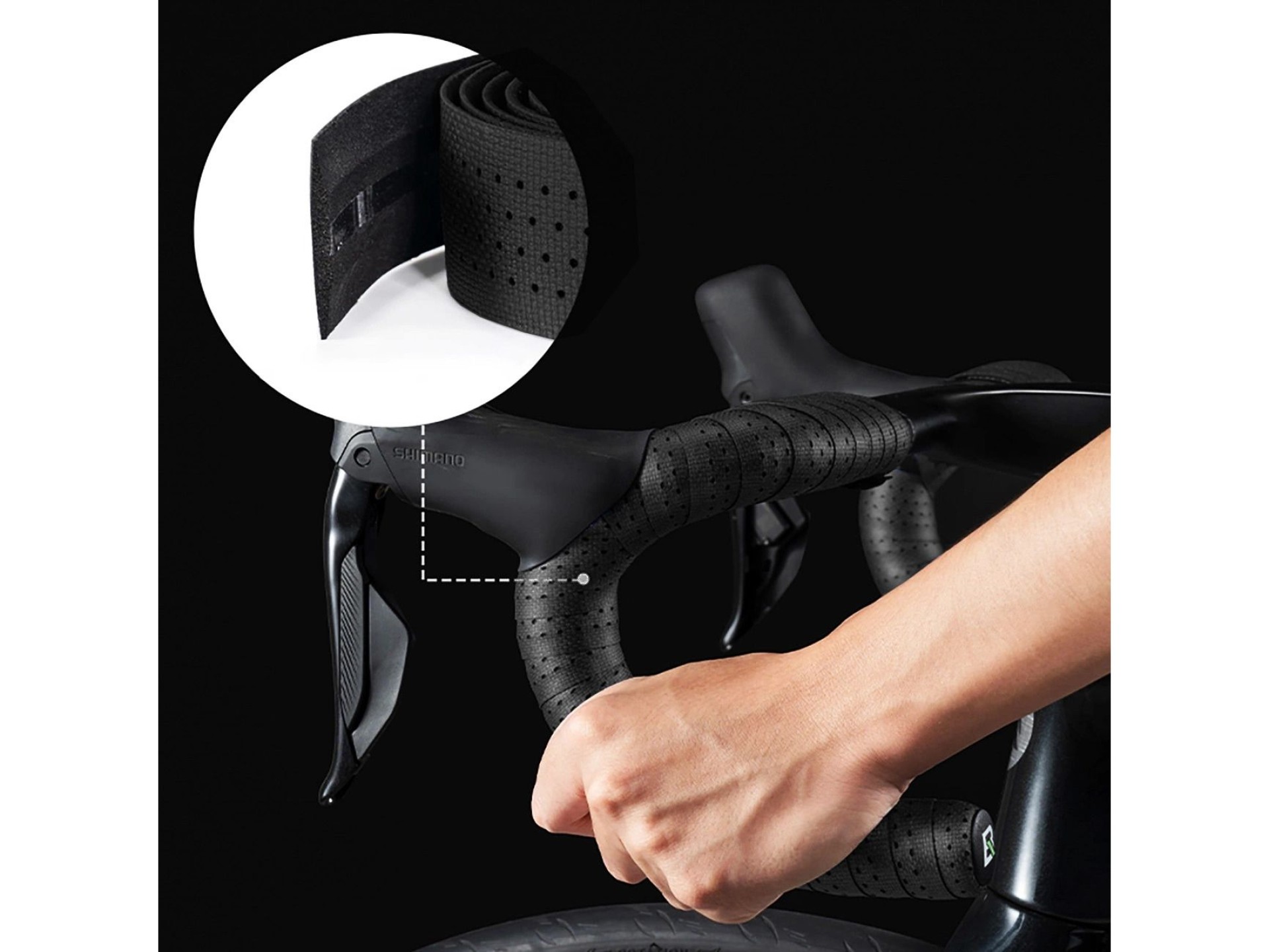 Fita de guidão Rockbros de silicone perfurada - preta