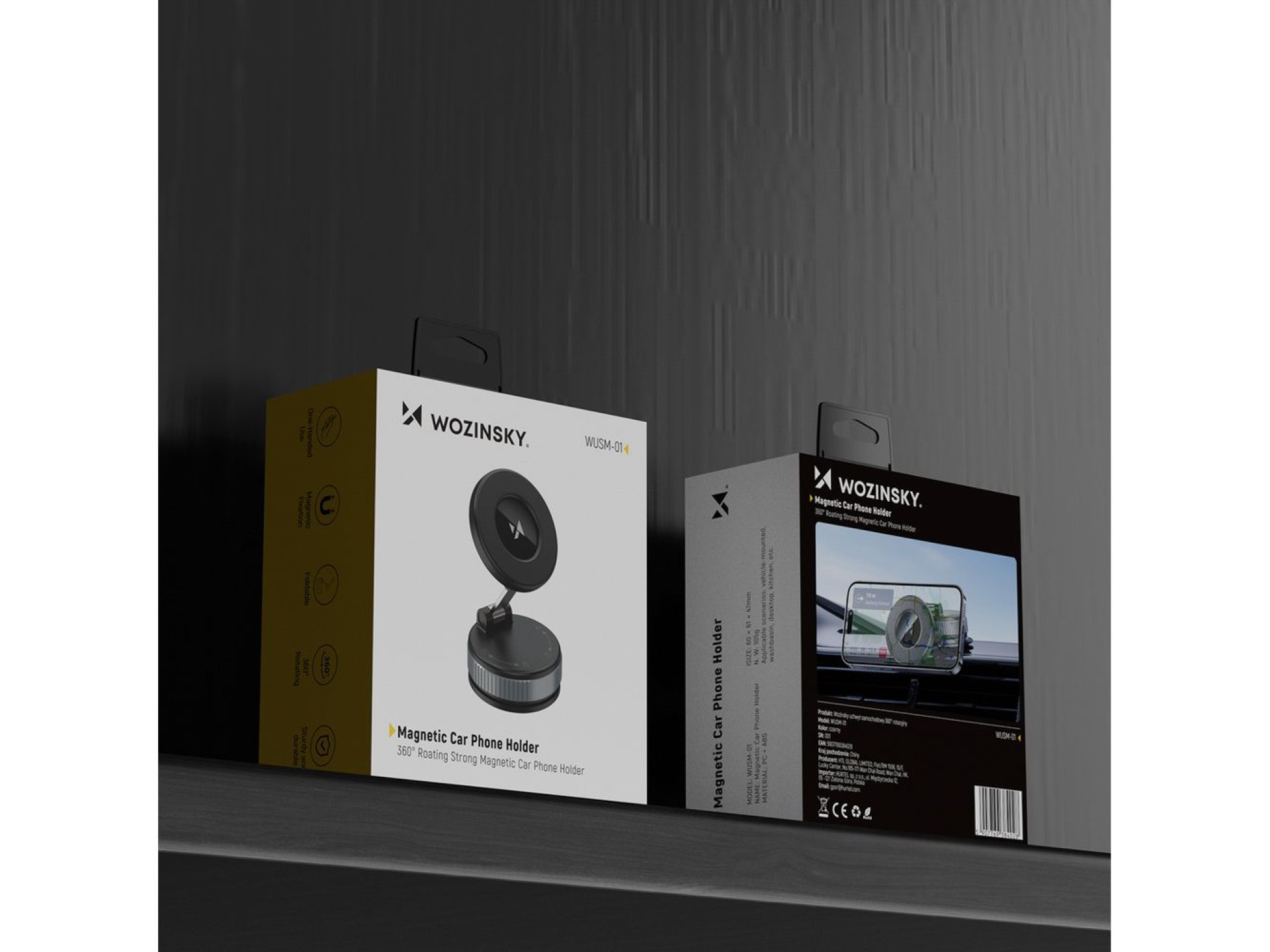 Suporte magnético para carro Wozinsky WUSM-01 para painel/para-brisa - Preto