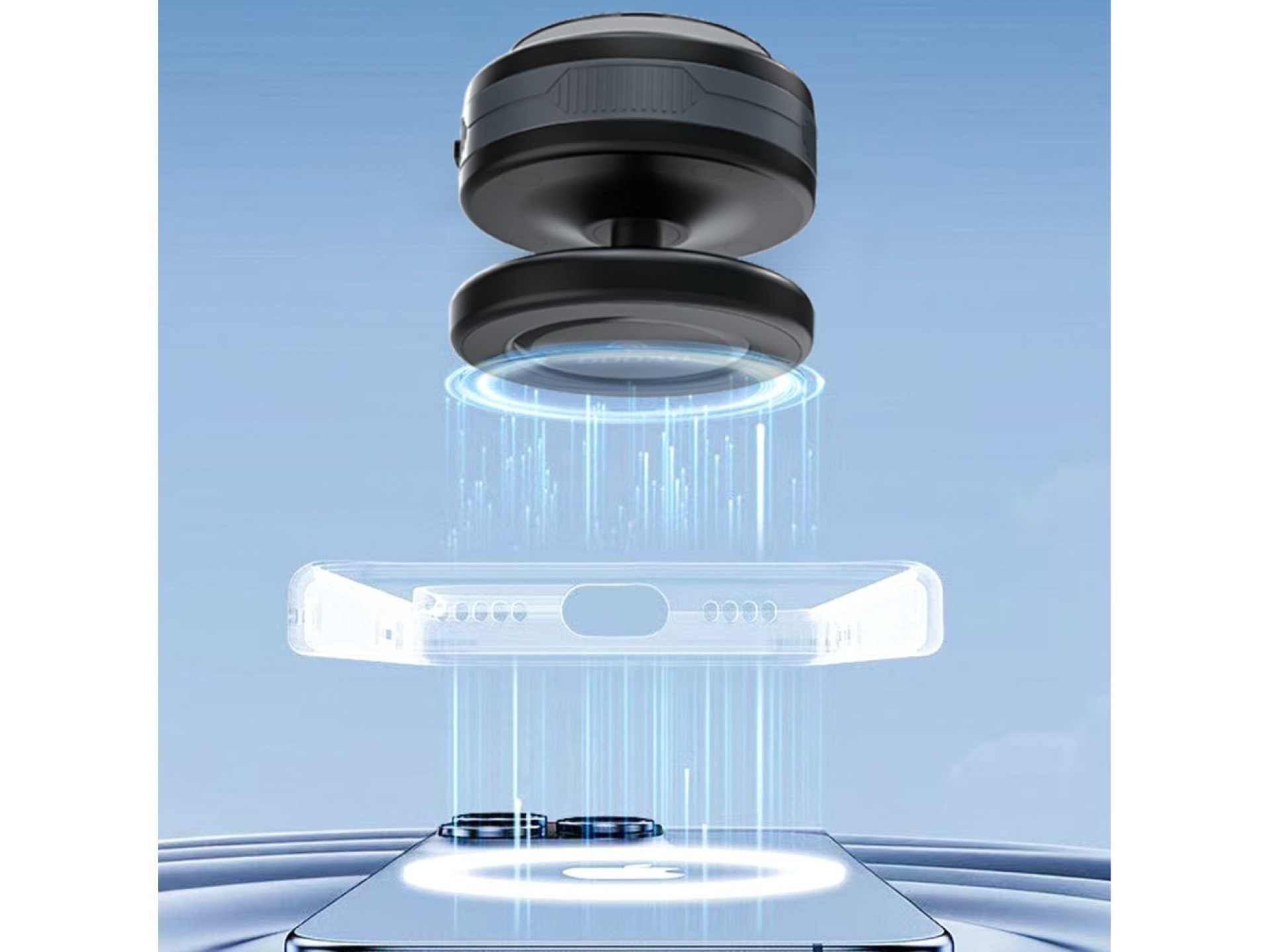 Suporte veicular Wozinsky WUSQ-01 com carregador Qi compatível com MagSafe - Preto