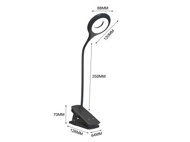 Mini Wozinsky Wireless LED Reading Lamp with Clip + USB-C Cable - Black