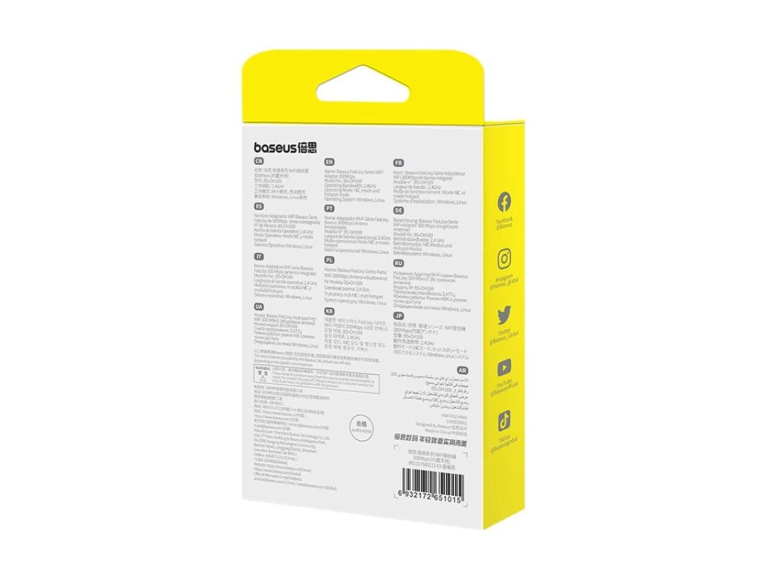 Placa de rede USB Baseus BS-OH169 300Mb/s - preta