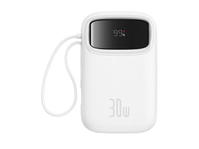 Banco de energía Baseus QPow 2 de 30 W y 10 000 mAh con cables USB-C integrados - Blanco Banco de energía Baseus QPow 2 de 30 W y 10 000 mAh con cables USB-C integrados - Blanco