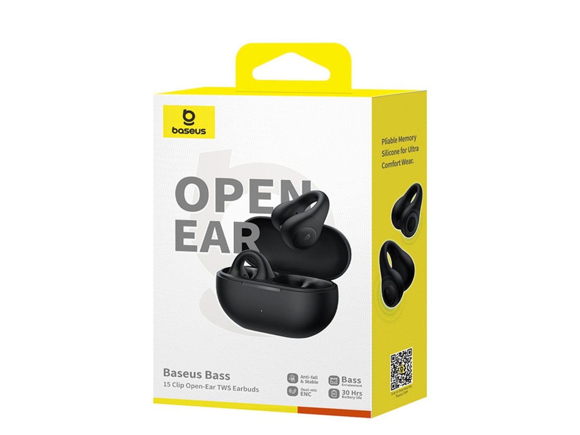 Auriculares inalámbricos Baseus Bass 15 Clip OWS con cable Baseus Simple USB-C 3A de 30 cm - Negro