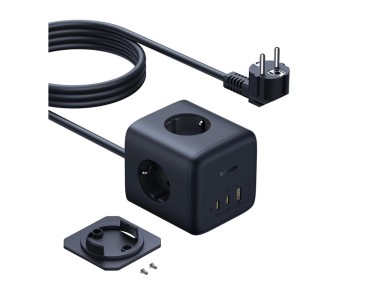 Baseus EnerFill FA11 67W Power Strip, USB-A + USB-C Cube + 3 x EU Socket 1.5m - Black