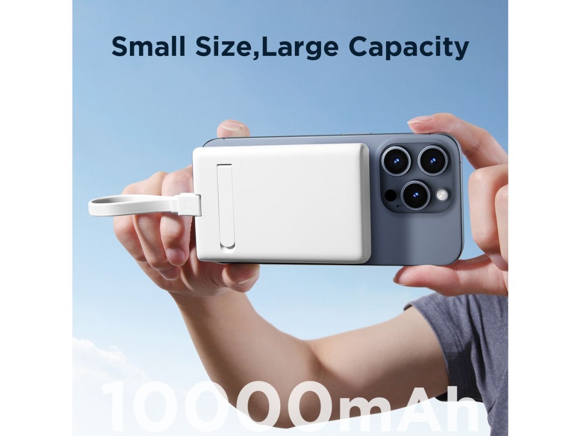 Batería externa magnética Joyroom JR-PBM01 de 10000 mAh y 20 W con soporte + cable Lightning - USB-C