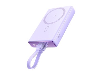 Powerbank Joyroom JR-PBM01 magntico 10000mAh 20W com suporte + cabo Lightning - USB-C - roxo
