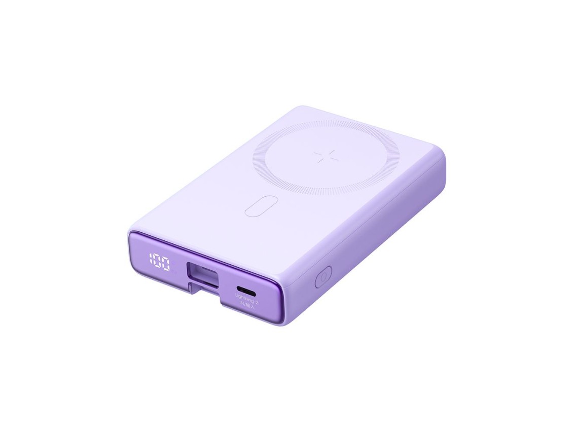 Powerbank Joyroom JR-PBM01 magnetic 10000mAh 20W with stand + Lightning cable - USB-C - purple