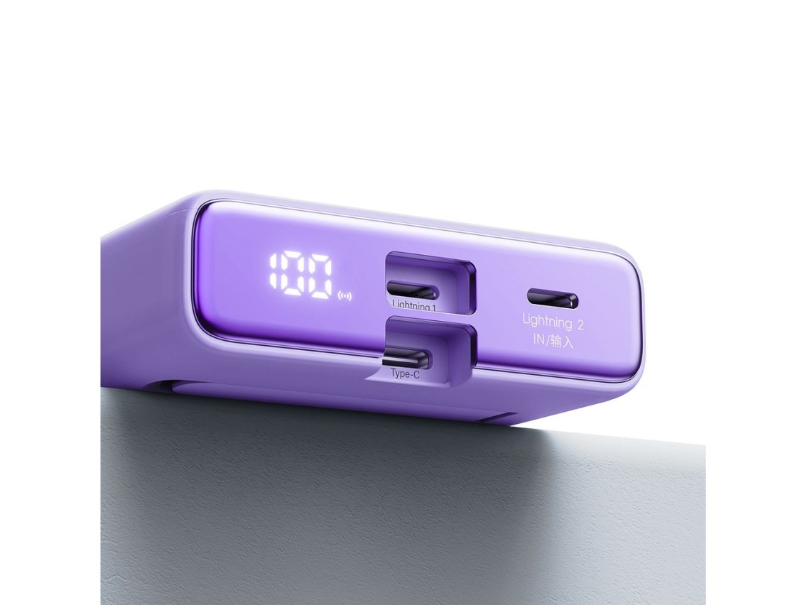 Powerbank Joyroom JR-PBM01 magnetic 10000mAh 20W with stand + Lightning cable - USB-C - purple