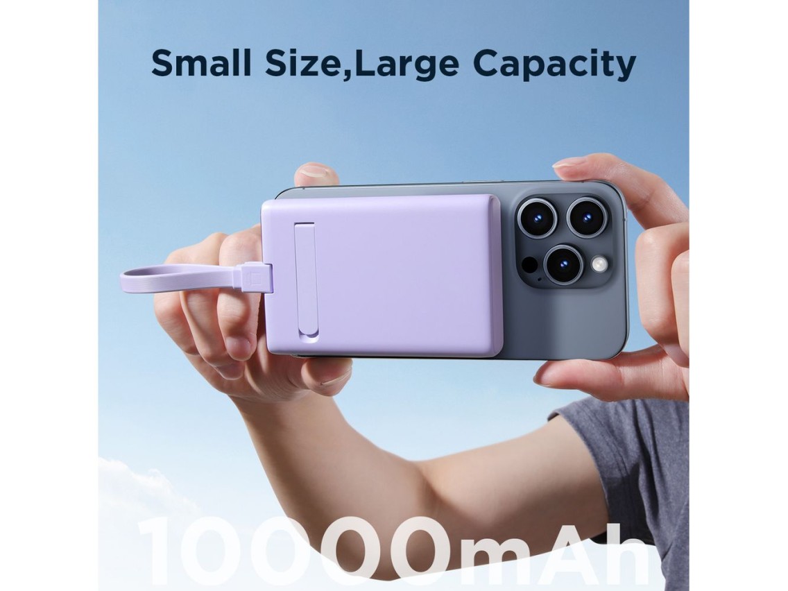 Powerbank Joyroom JR-PBM01 magnetic 10000mAh 20W with stand + Lightning cable - USB-C - purple