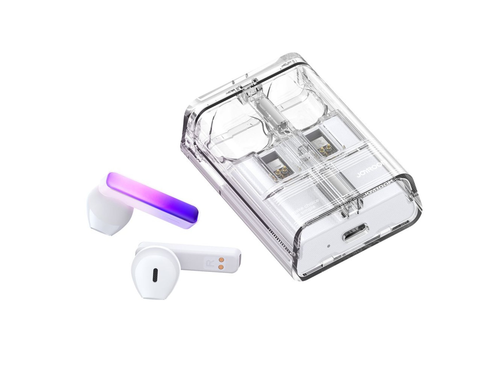 Auriculares inalámbricos TWS Joyroom JR-TC1 IceLens Series con luces LED - blancos