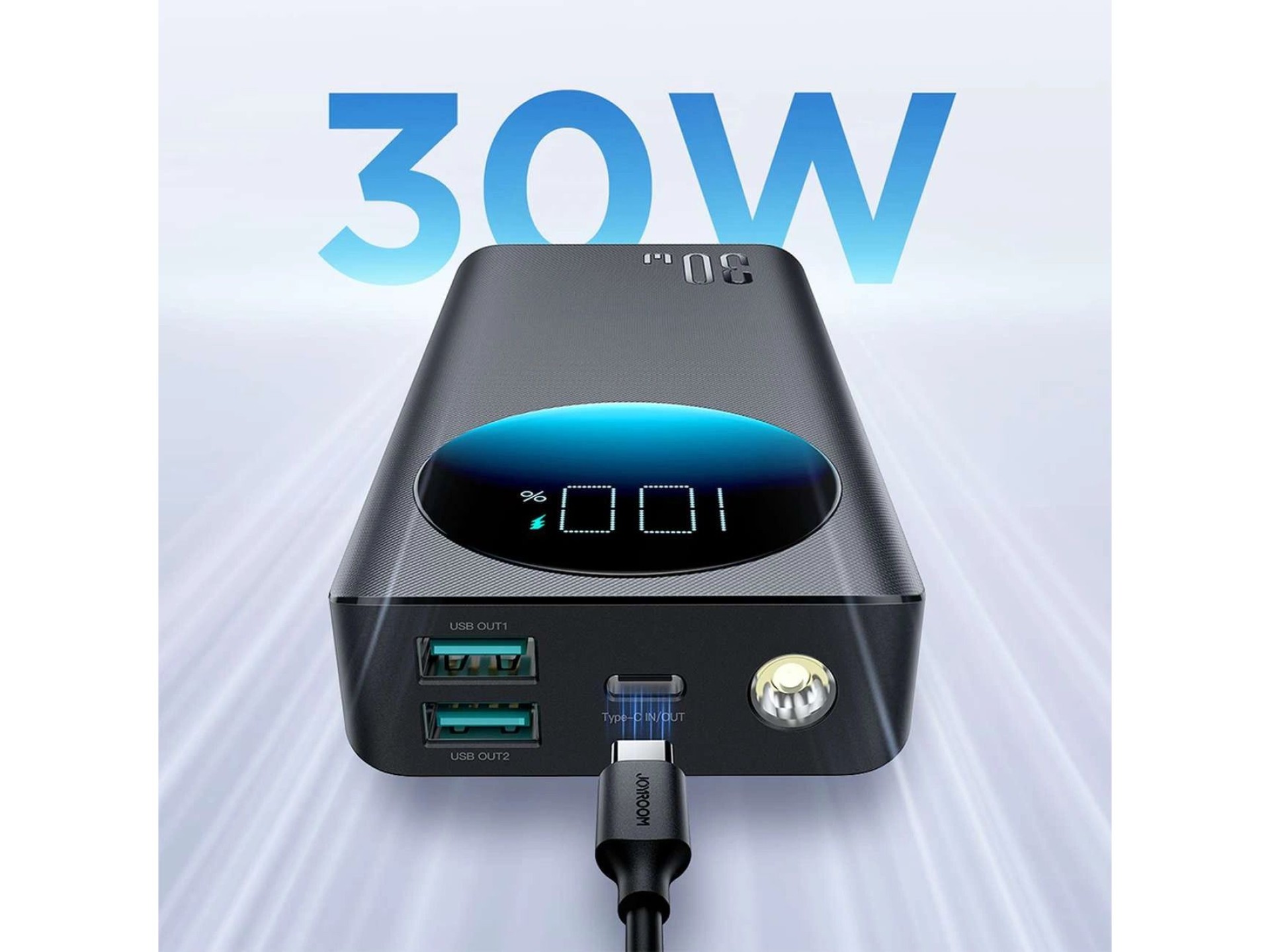 Powerbank Joyroom JR-PBF02 30W 20000mAh + USB-A - USB-C cable 0.25m - black