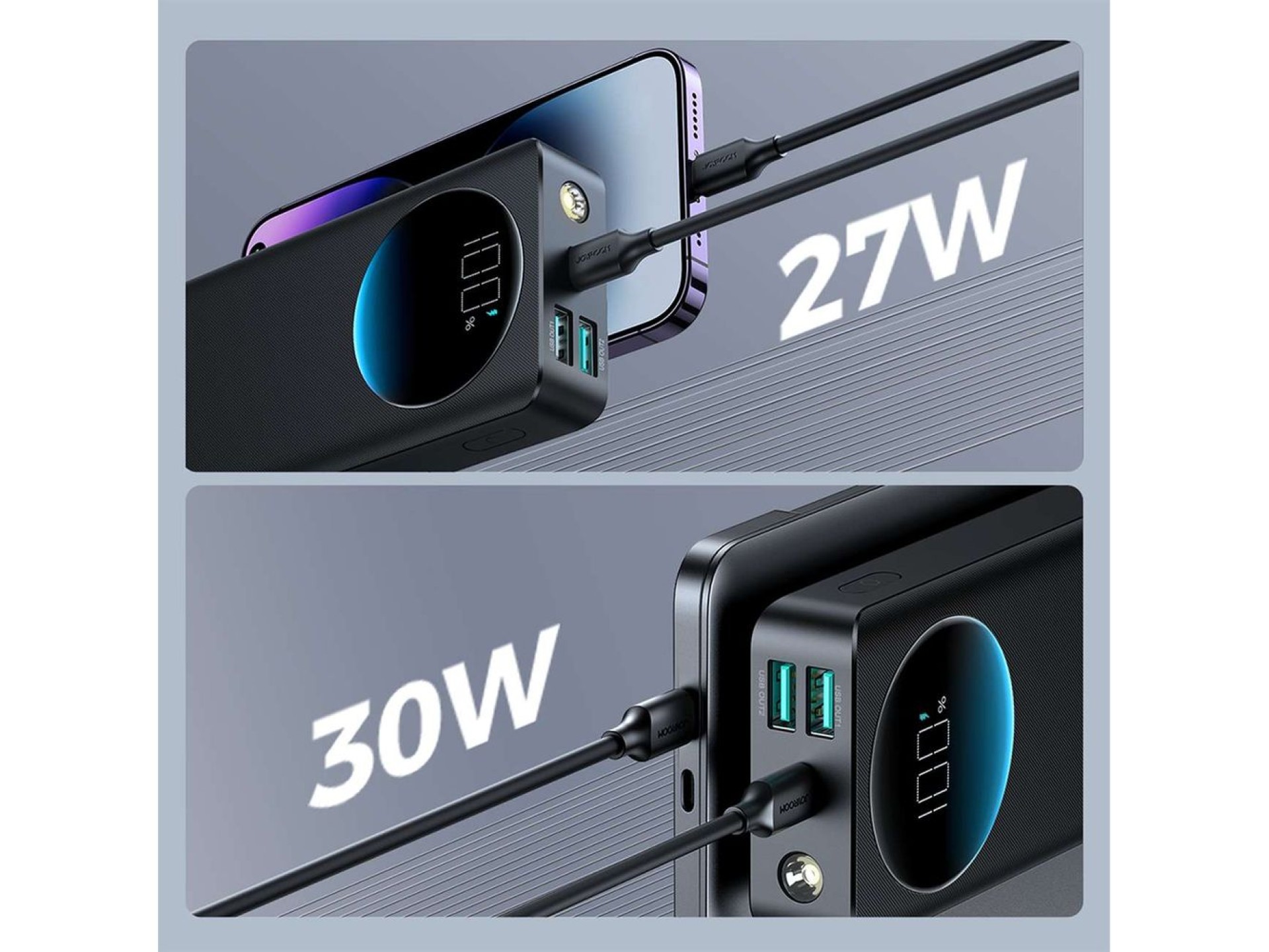 Powerbank Joyroom JR-PBF02 30W 20000mAh + USB-A - USB-C cable 0.25m - black
