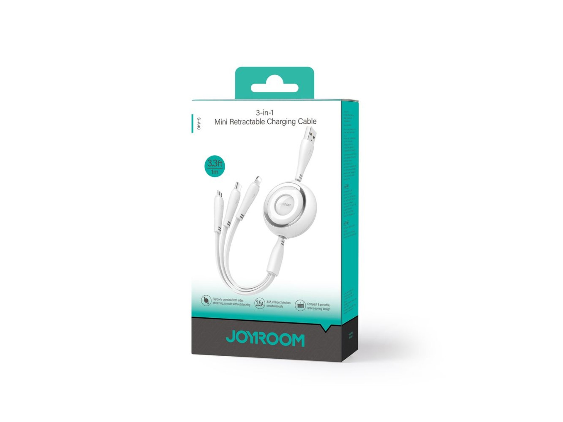 Cable retráctil Joyroom Colorful Series S-A40 3 en 1 USB-A - USB-C / Lightning / Micro USB 1 m - Bla