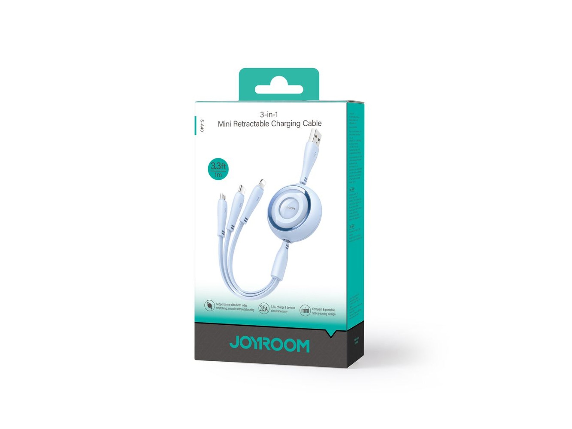 Cable retráctil Joyroom Colorful Series S-A40 3 en 1 USB-A - USB-C / Lightning / Micro USB 1 m - Azu
