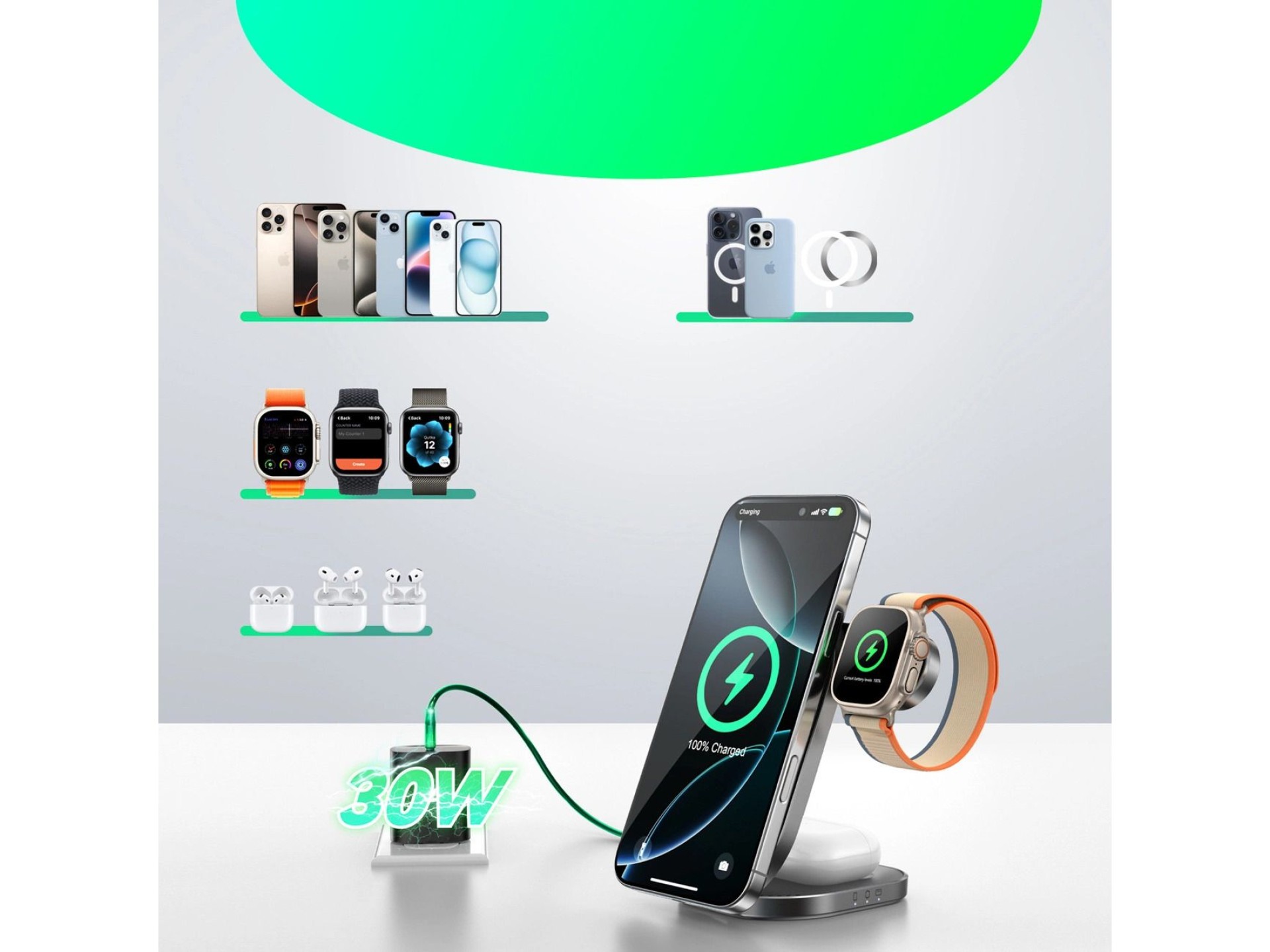 Cargador inalámbrico inductivo Joyroom JR-W17 Qi 3 en 1 - Negro