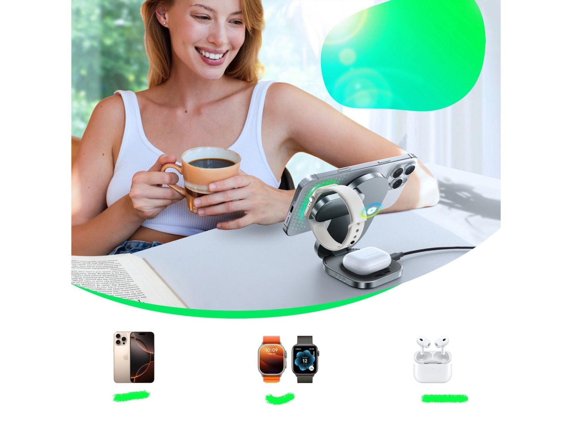 Cargador inalámbrico inductivo Joyroom JR-W17 Qi 3 en 1 - Negro