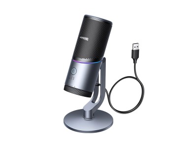 Micrófono de escritorio Ugreen CM769 con USB-A y LED RGB - Plateado