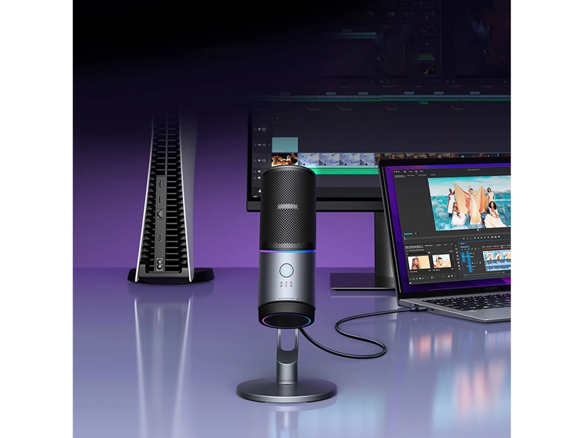 Microfone de mesa Ugreen CM769 com USB-A, LED RGB - Prata