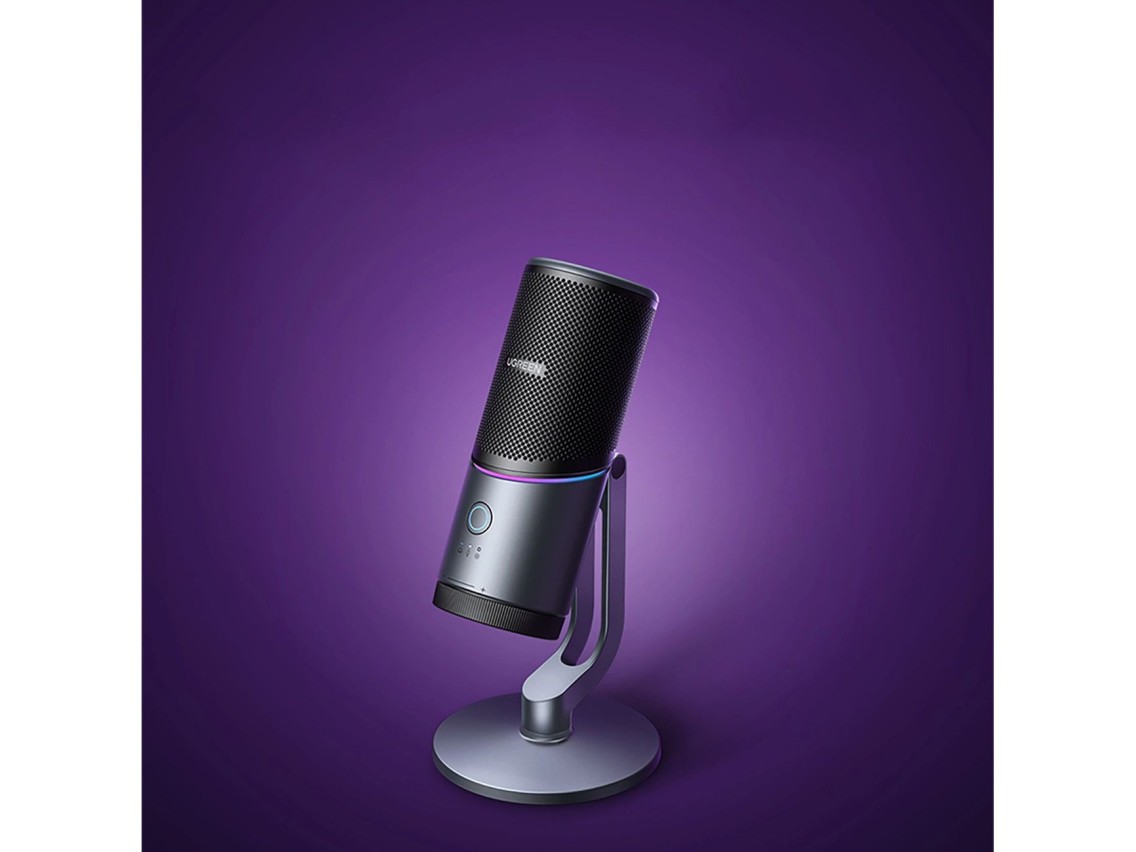 Microfone de mesa Ugreen CM769 com USB-A, LED RGB - Prata