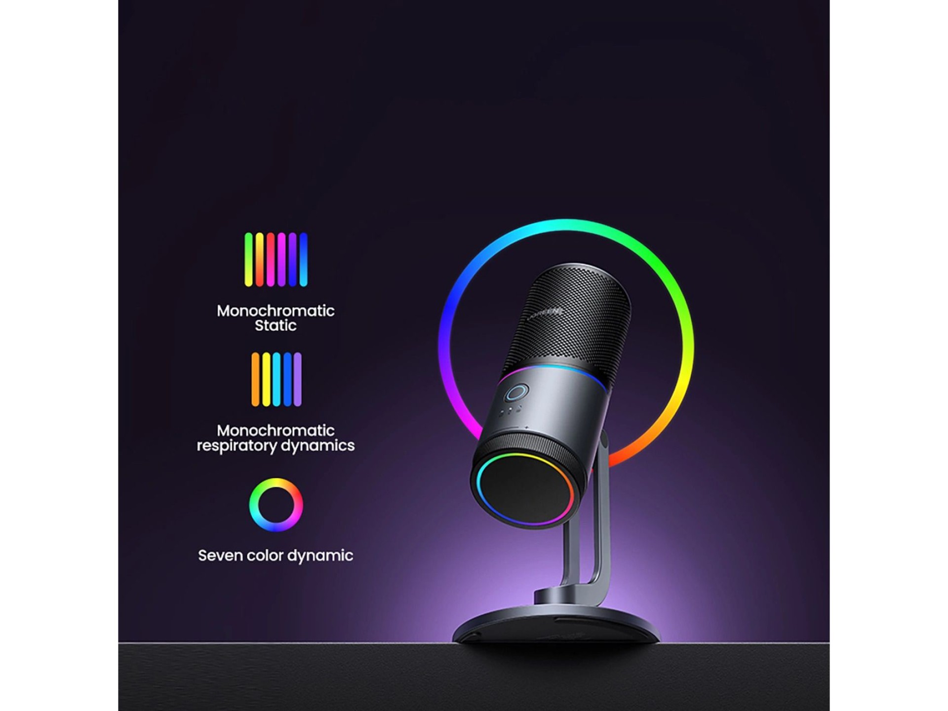 Microfone de mesa Ugreen CM769 com USB-A, LED RGB - Prata