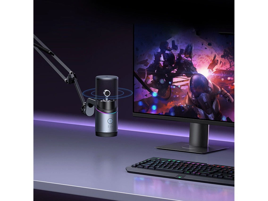 Microfone de mesa Ugreen CM769 com USB-A, LED RGB - Prata