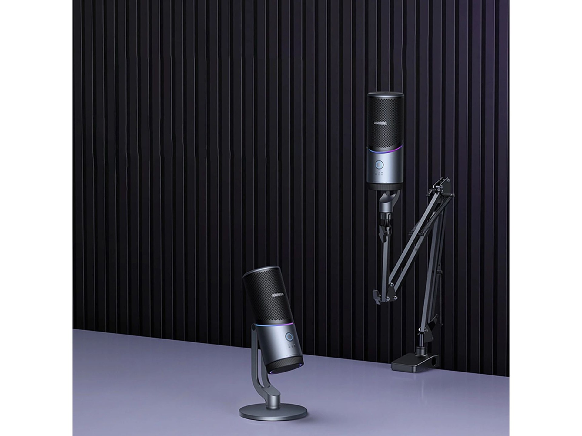 Microfone de mesa Ugreen CM769 com USB-A, LED RGB - Prata